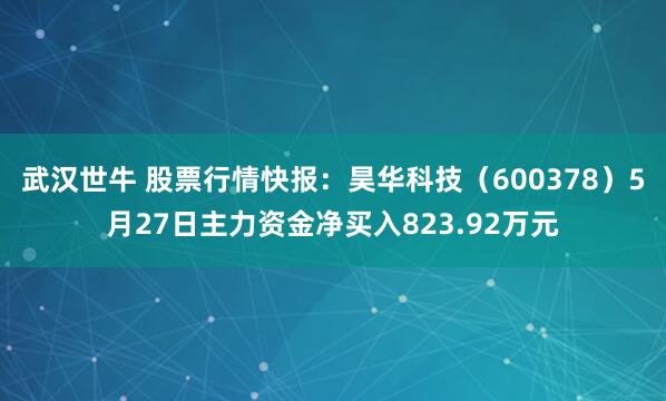 武汉世牛 股票行情快报：昊华科技（600378）5月27日主力资金净买入823.92万元