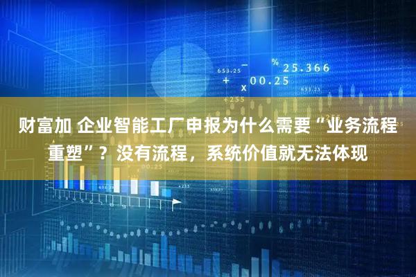财富加 企业智能工厂申报为什么需要“业务流程重塑”？没有流程，系统价值就无法体现